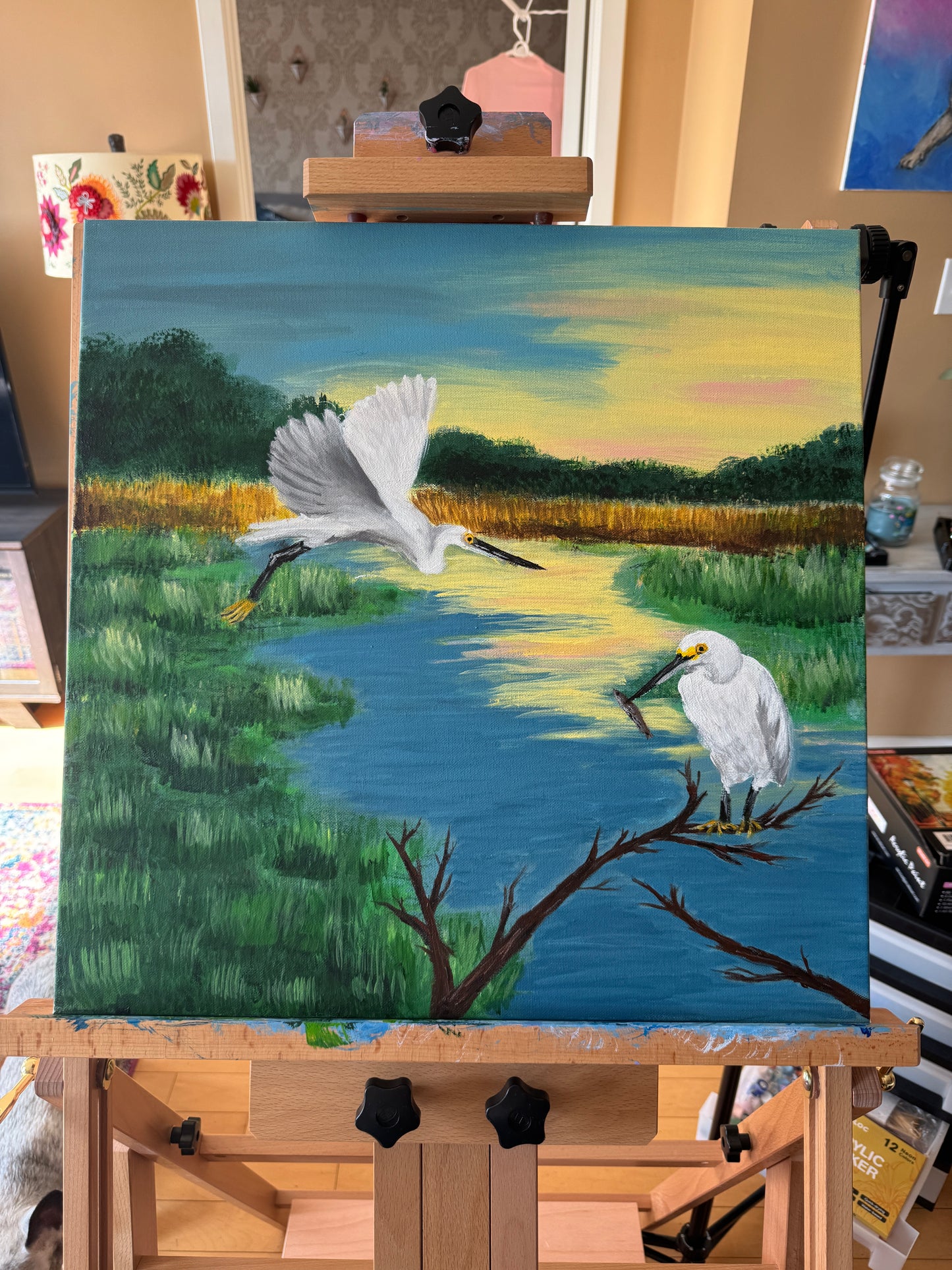 Pair of Egrets painting