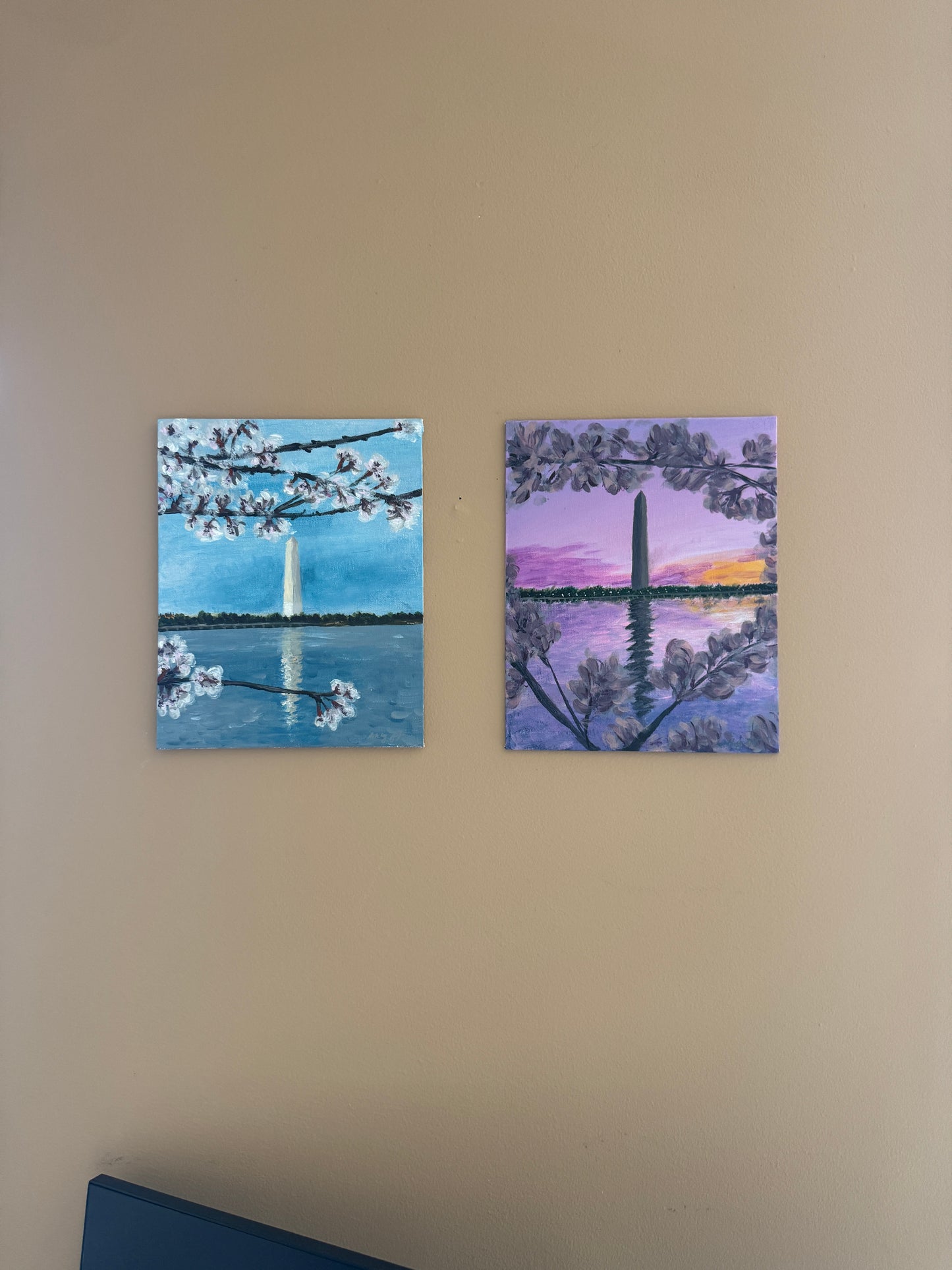 Washington Monument with Cherry Blossoms Evening