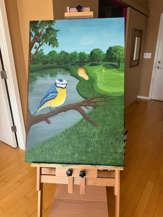 Eurasian Bluetit over Golf Course