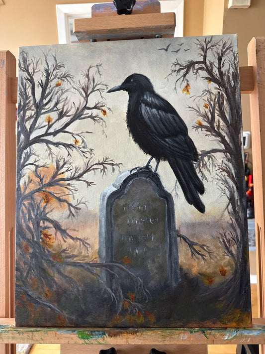 Raven on a Weathered Headstone