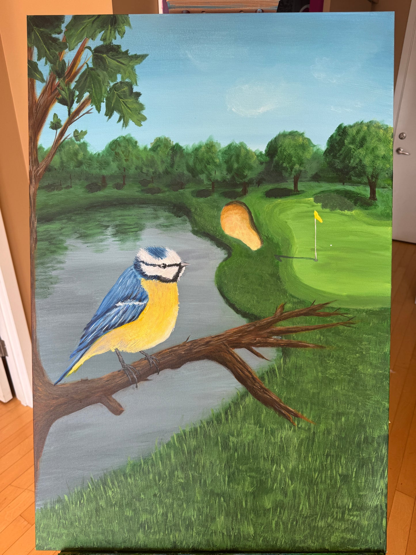 Eurasian Bluetit over Golf Course