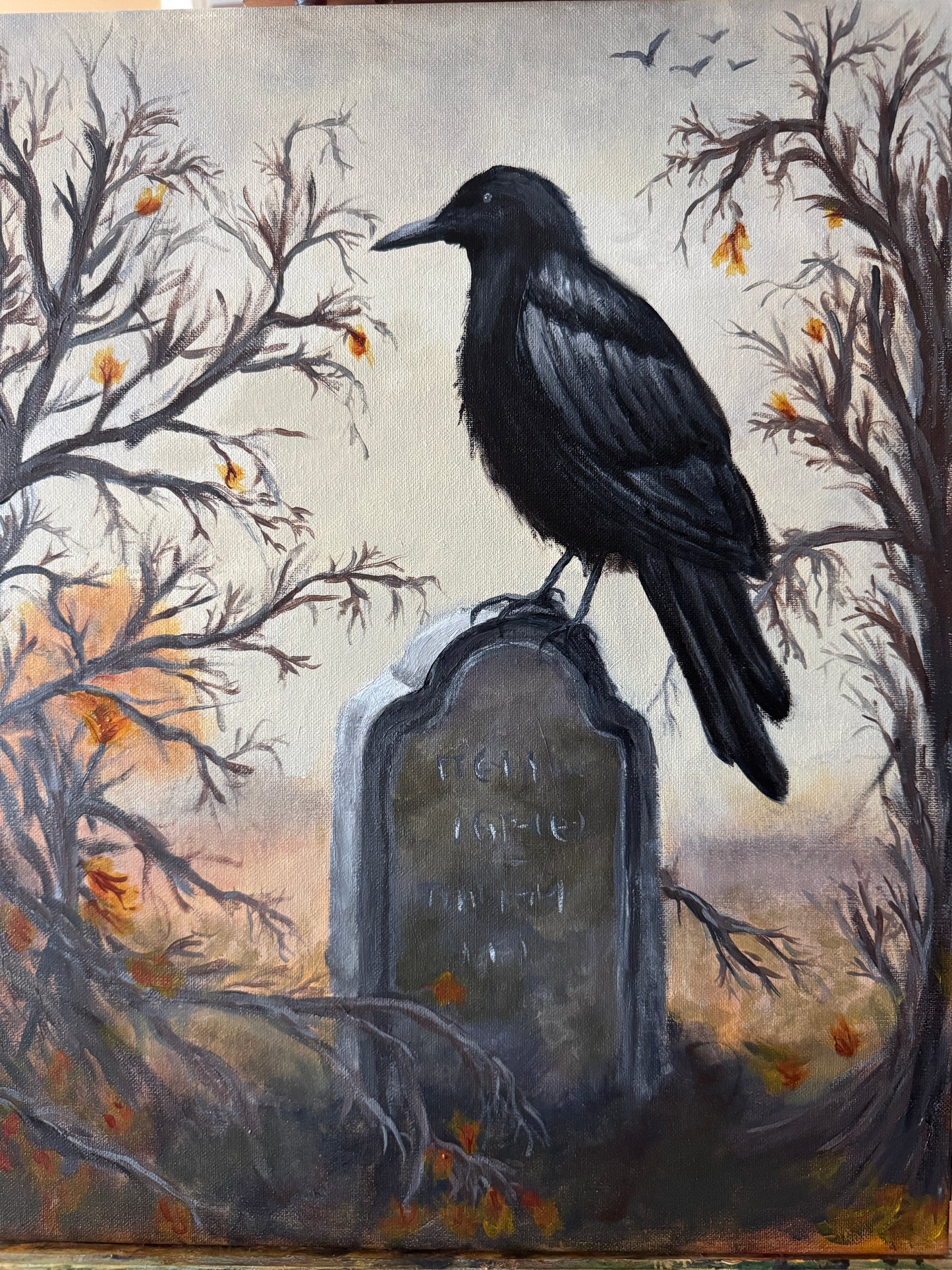Raven on a Weathered Headstone