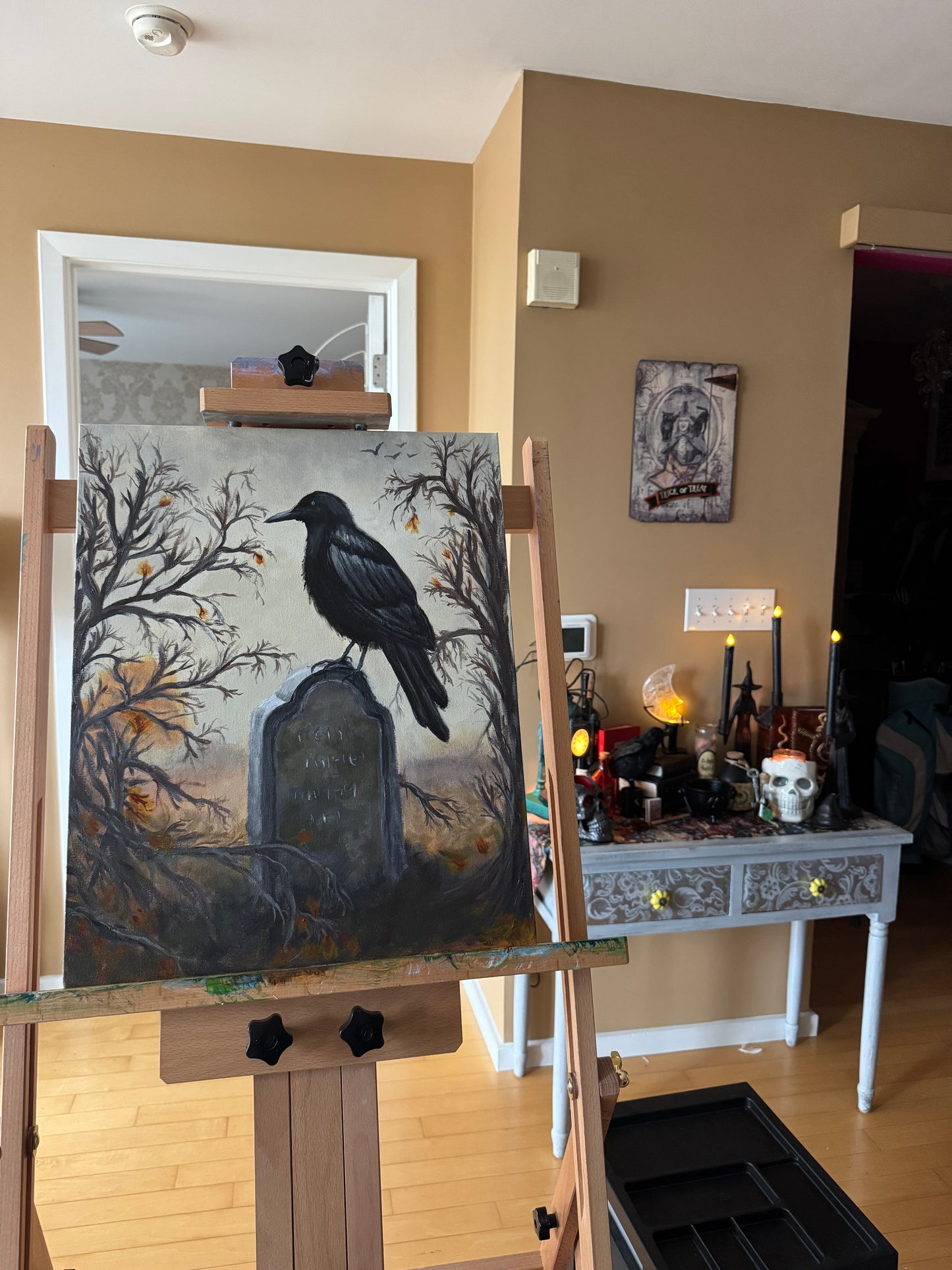 Raven on a Weathered Headstone